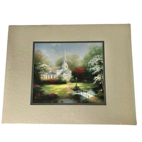 Thomas Kinkade 1999 Hometown Chapel Matted 14x11 Print With COA EUC - Picture 1 of 10